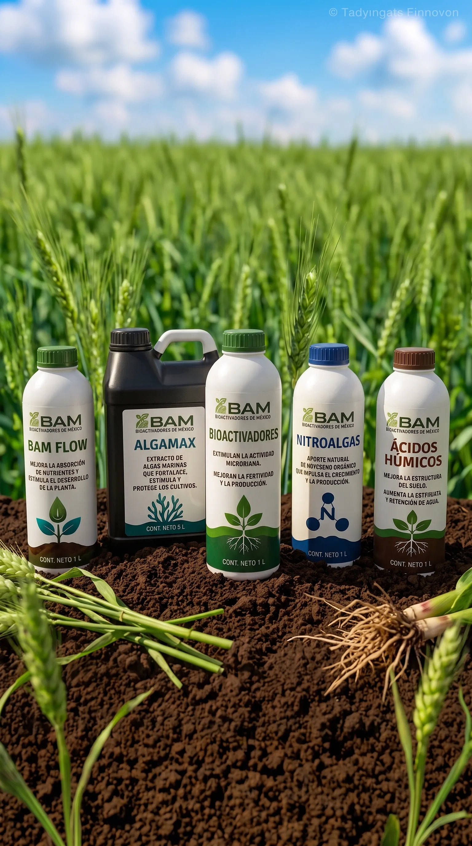 Línea de bioactivadores BAM sobre un campo de trigo